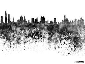 Bild på Panama City skyline in black watercolor on white background